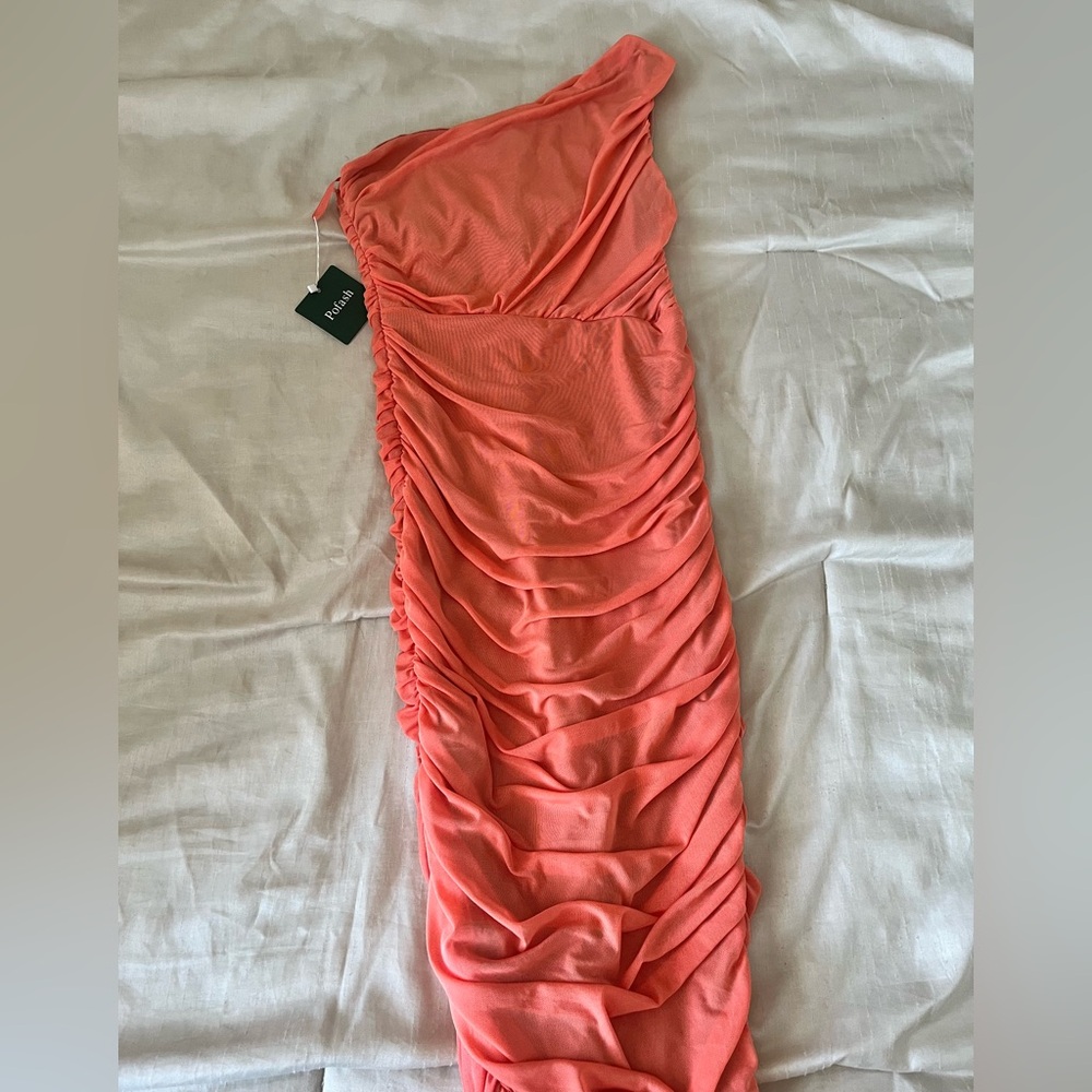 One-Shoulder Coral Dress